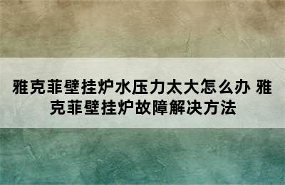 雅克菲壁挂炉水压力太大怎么办 雅克菲壁挂炉故障解决方法